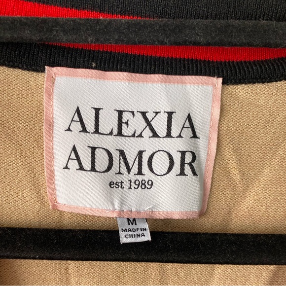 Alexia Admor Frances Stripe Trim Cardigan | Camel, Red & Black | Size M - Picture 9 of 13